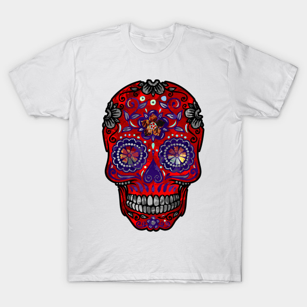 Funny Mexican Sugar Skull red T-Shirt-TOZ